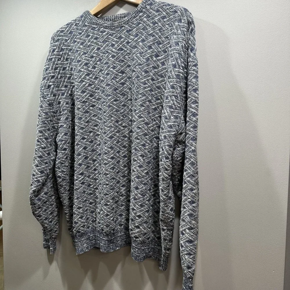 VTG SHENANDOAH Mens XXL Blue Gray Lattice Knit Cotton Blend Crew Neck Sweater US - Picture 9 of 12